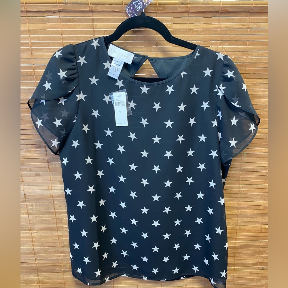 C4 Corey Lynn Calter Star Print Black Blouse